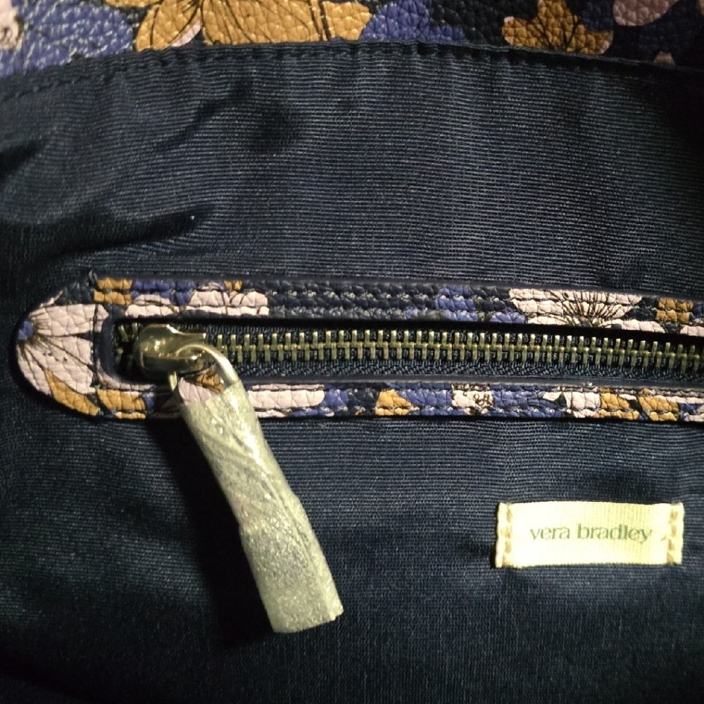 Vera Bradley Navy Blue Floral Shoulder Bag with Pink & Tan Flowers - Picture 7 of 7